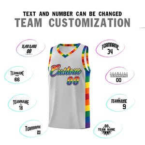 Custom Gray LGBT Rainbow For Pride Month Sports Uniform Basketball Jersey