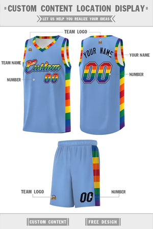 Custom Light Blue LGBT Rainbow For Pride Month Sports Uniform Basketball Jersey