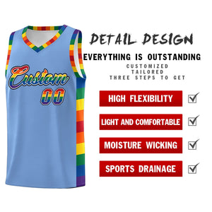 Custom Light Blue LGBT Rainbow For Pride Month Sports Uniform Basketball Jersey