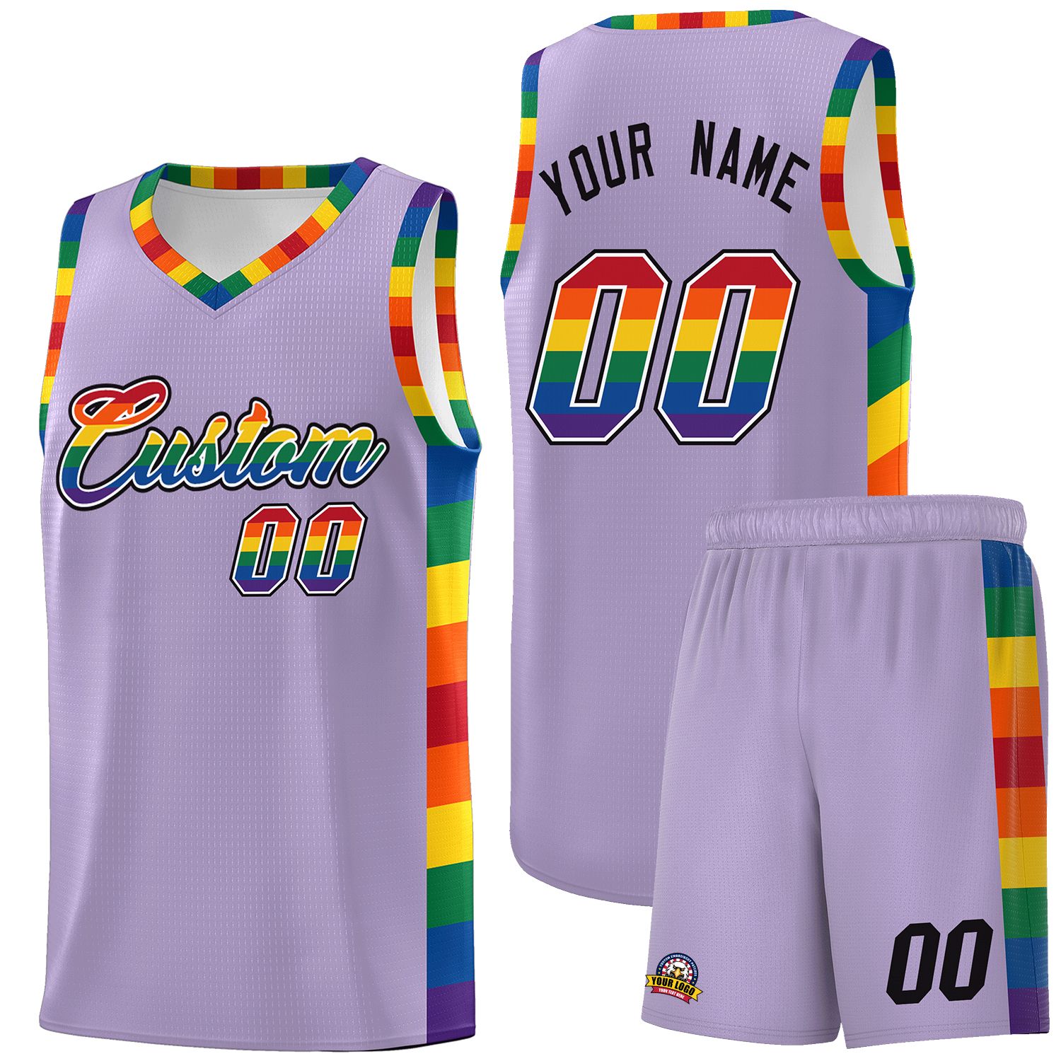 Custom Light Purple LGBT Rainbow For Pride Month Sports Uniform Basketball Jersey