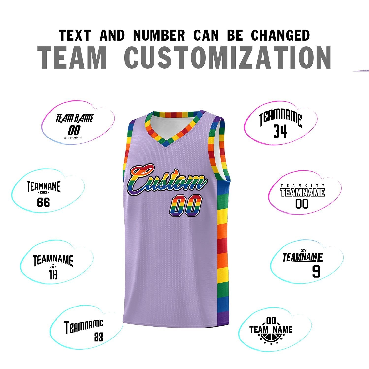 Custom Light Purple LGBT Rainbow For Pride Month Sports Uniform Basketball Jersey