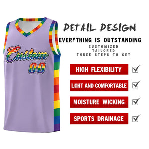 Custom Light Purple LGBT Rainbow For Pride Month Sports Uniform Basketball Jersey