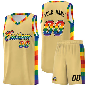 Custom Khaki LGBT Rainbow For Pride Month Sports Uniform Basketball Jersey