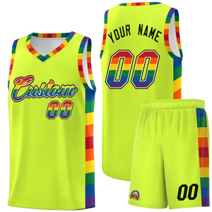 Custom Fluorescent Green LGBT Rainbow For Pride Month Sports Uniform Basketball Jersey