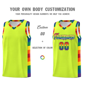 Custom Fluorescent Green LGBT Rainbow For Pride Month Sports Uniform Basketball Jersey