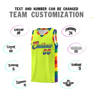 Custom Fluorescent Green LGBT Rainbow For Pride Month Sports Uniform Basketball Jersey