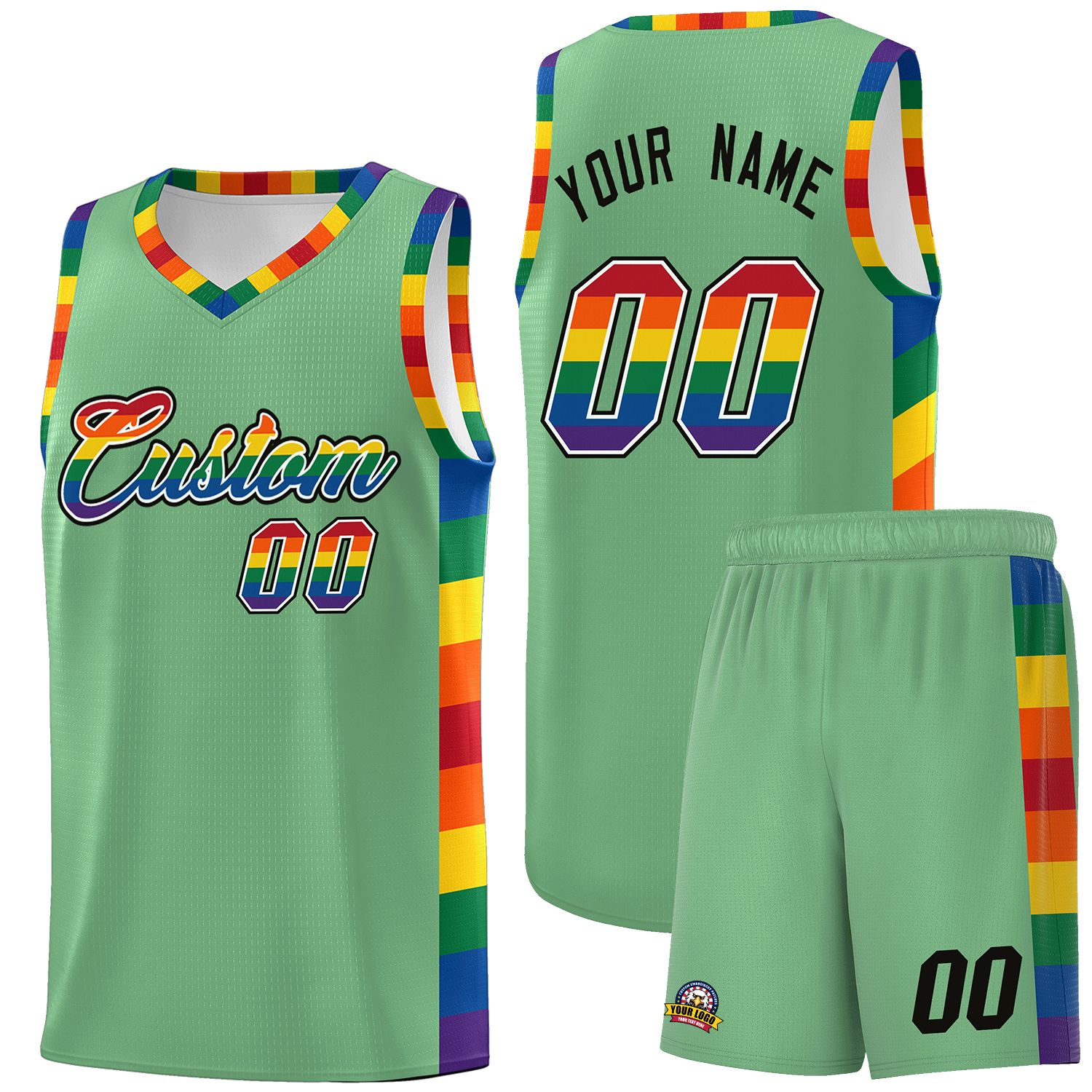 Custom Green LGBT Rainbow For Pride Month Sports Uniform Basketball Jersey