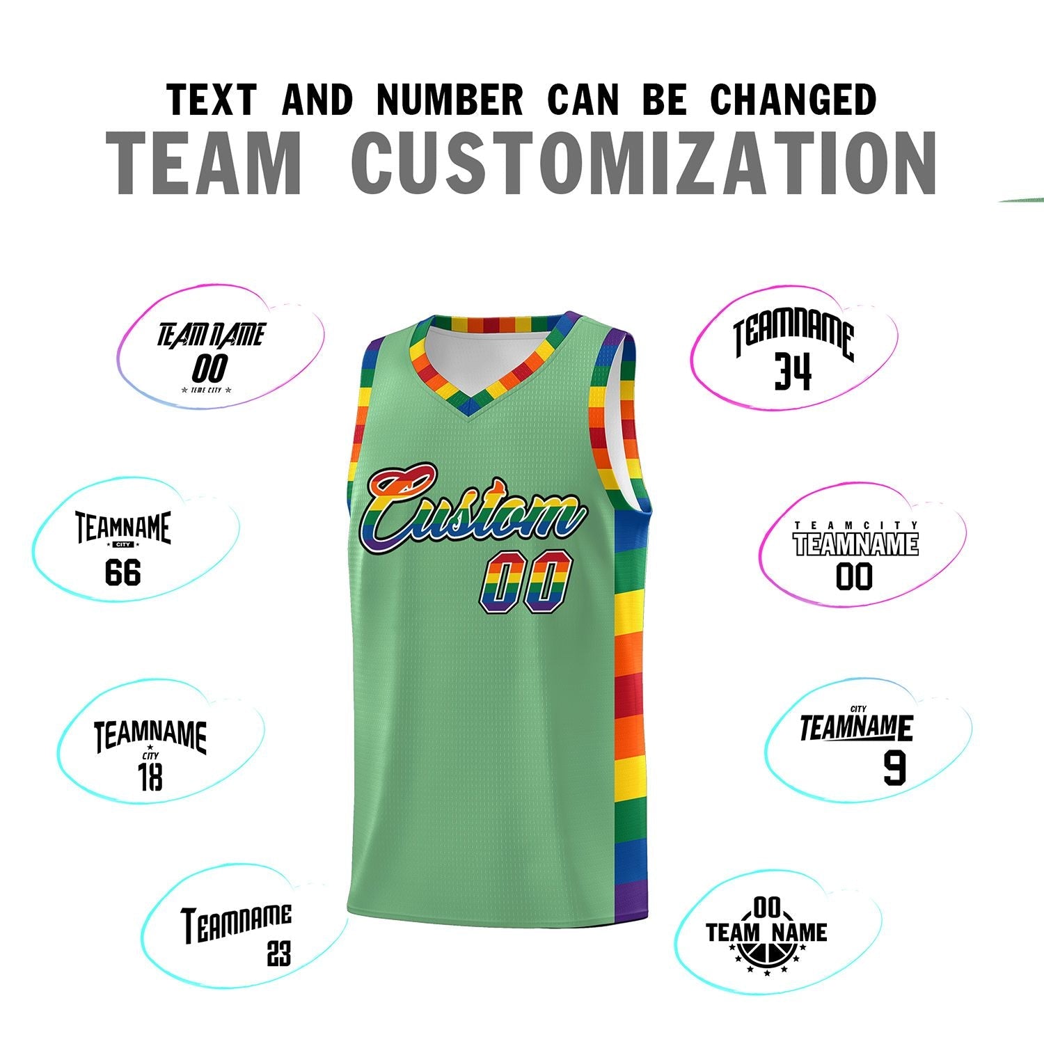 Custom Green LGBT Rainbow For Pride Month Sports Uniform Basketball Jersey