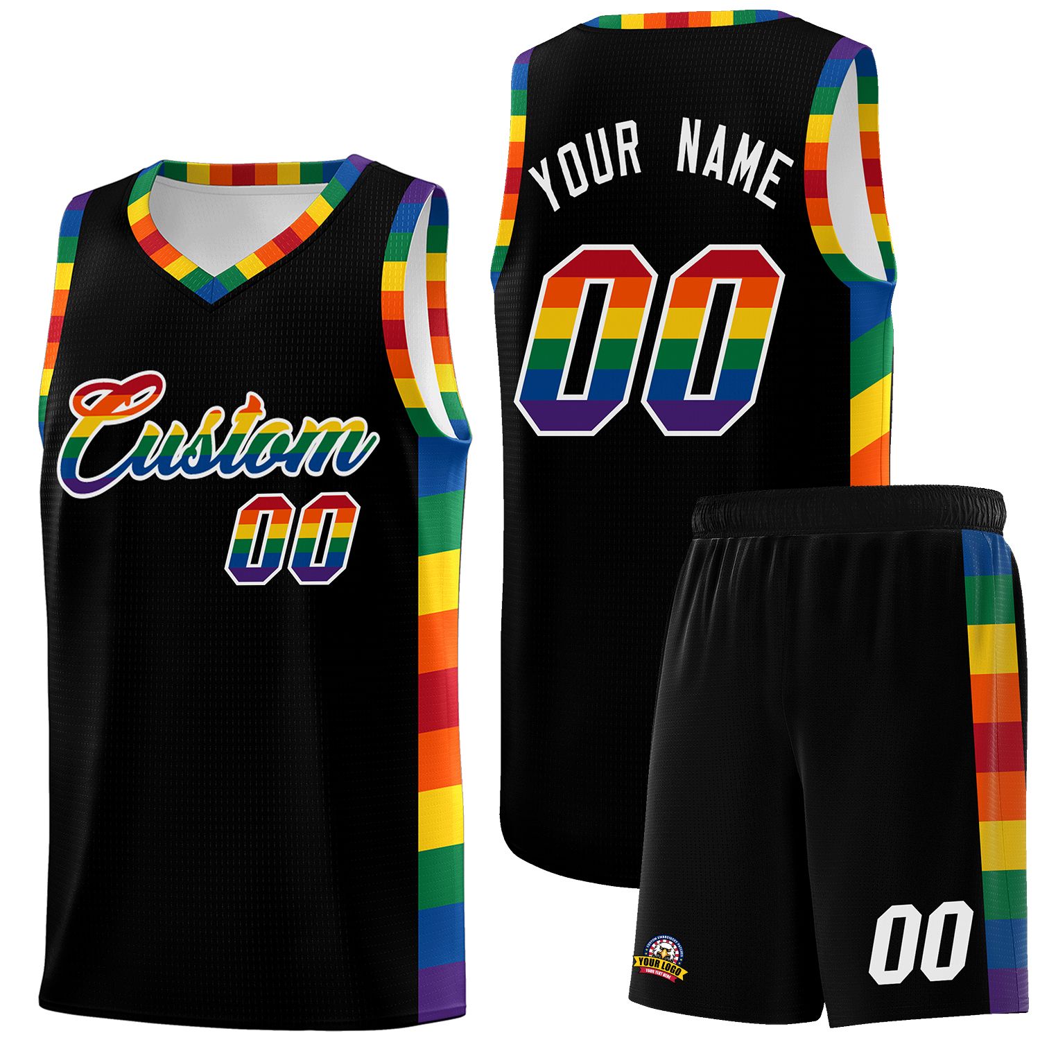 Custom Black LGBT Rainbow For Pride Month Sports Uniform Basketball Jersey