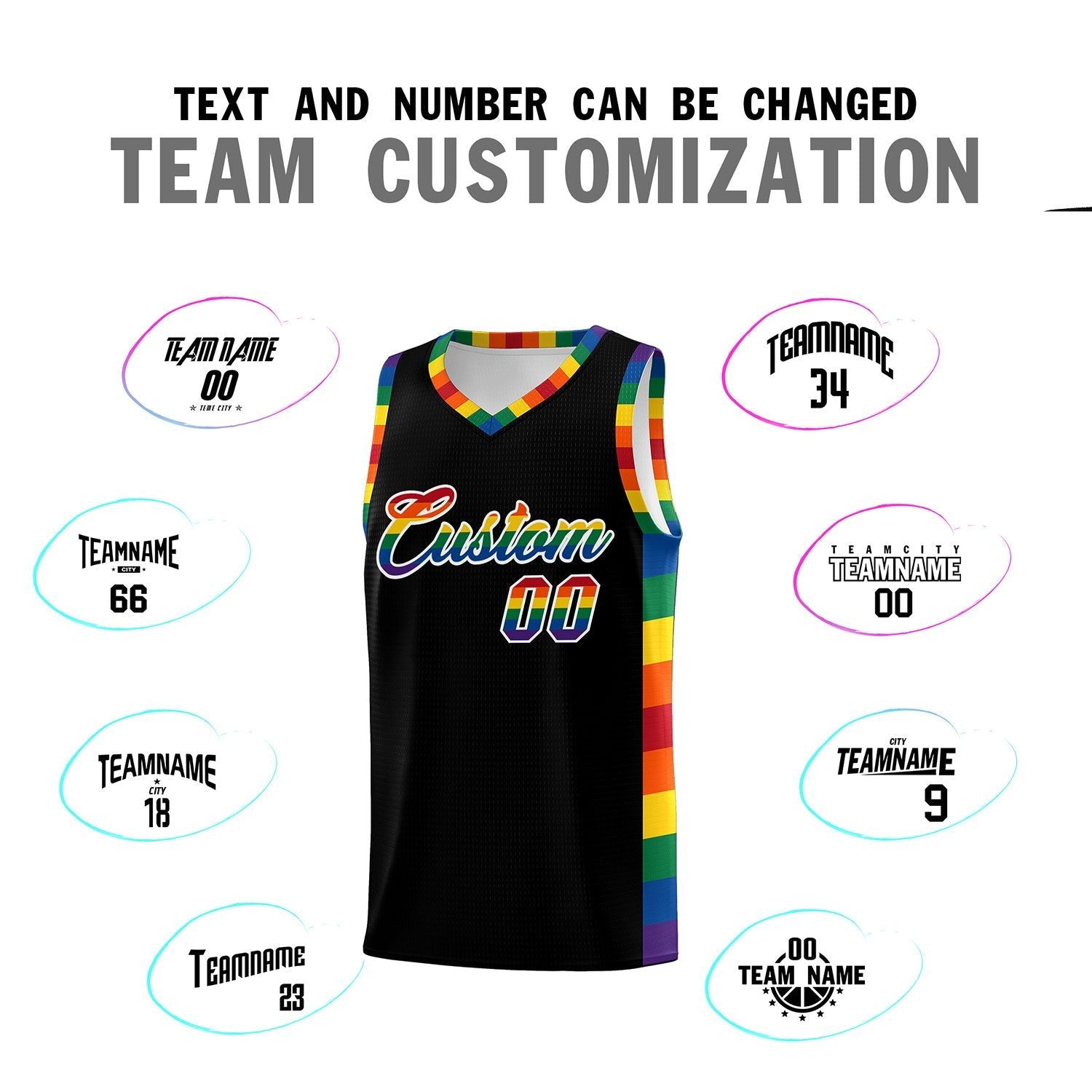 Custom Black LGBT Rainbow For Pride Month Sports Uniform Basketball Jersey