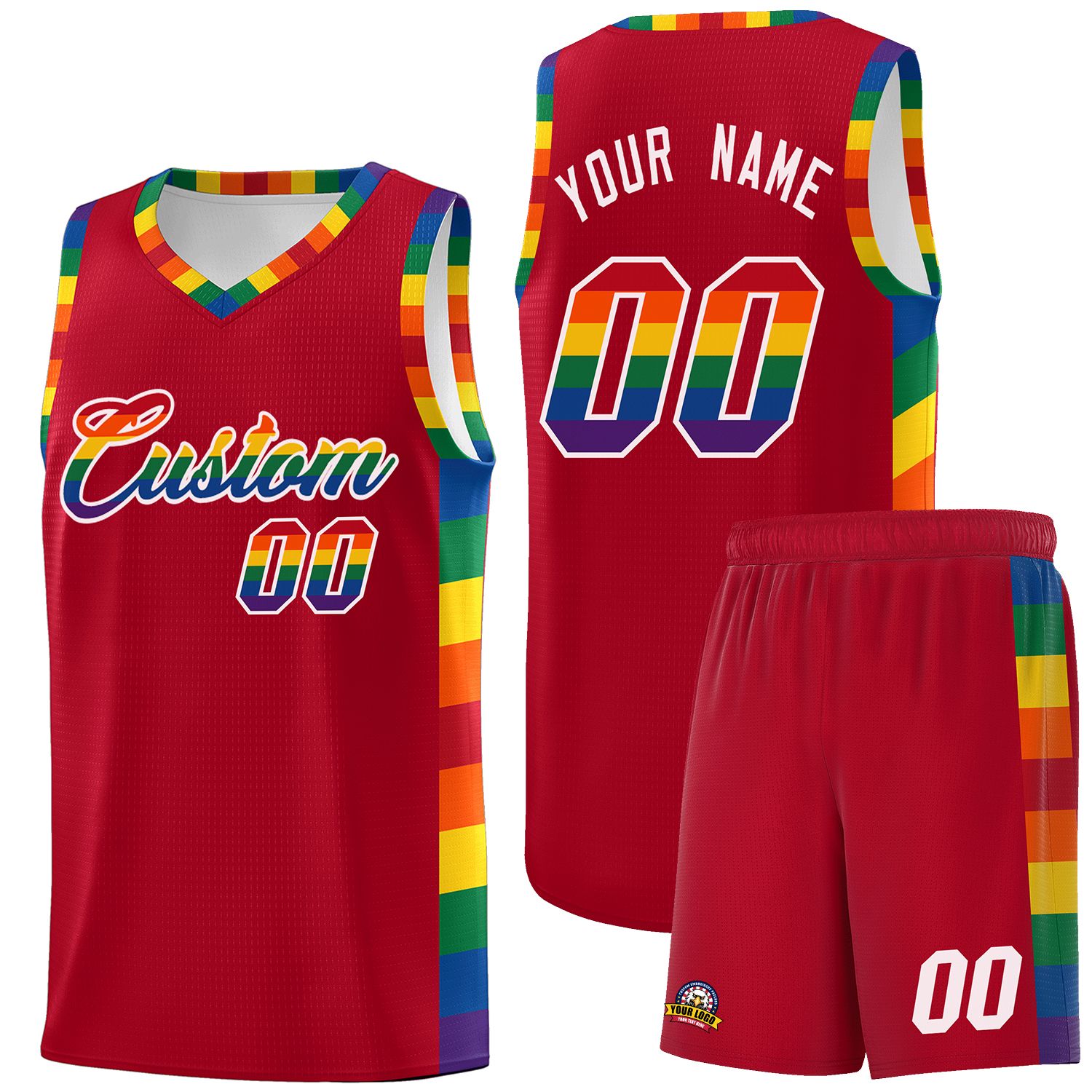 Custom Red LGBT Rainbow For Pride Month Sports Uniform Basketball Jersey