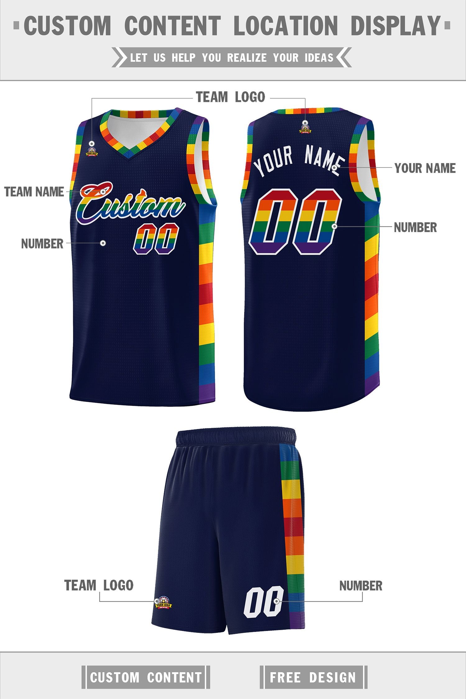 Custom Navy LGBT Rainbow For Pride Month Sports Uniform Basketball Jersey