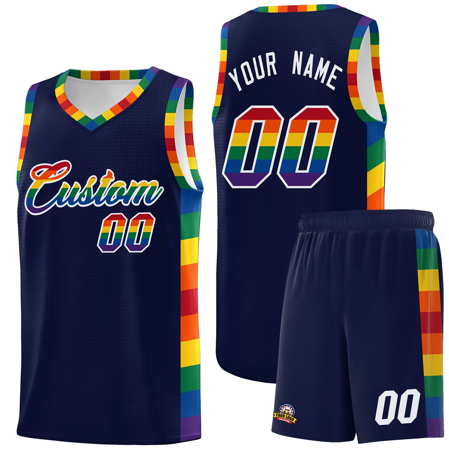 Custom Navy LGBT Rainbow For Pride Month Sports Uniform Basketball Jersey