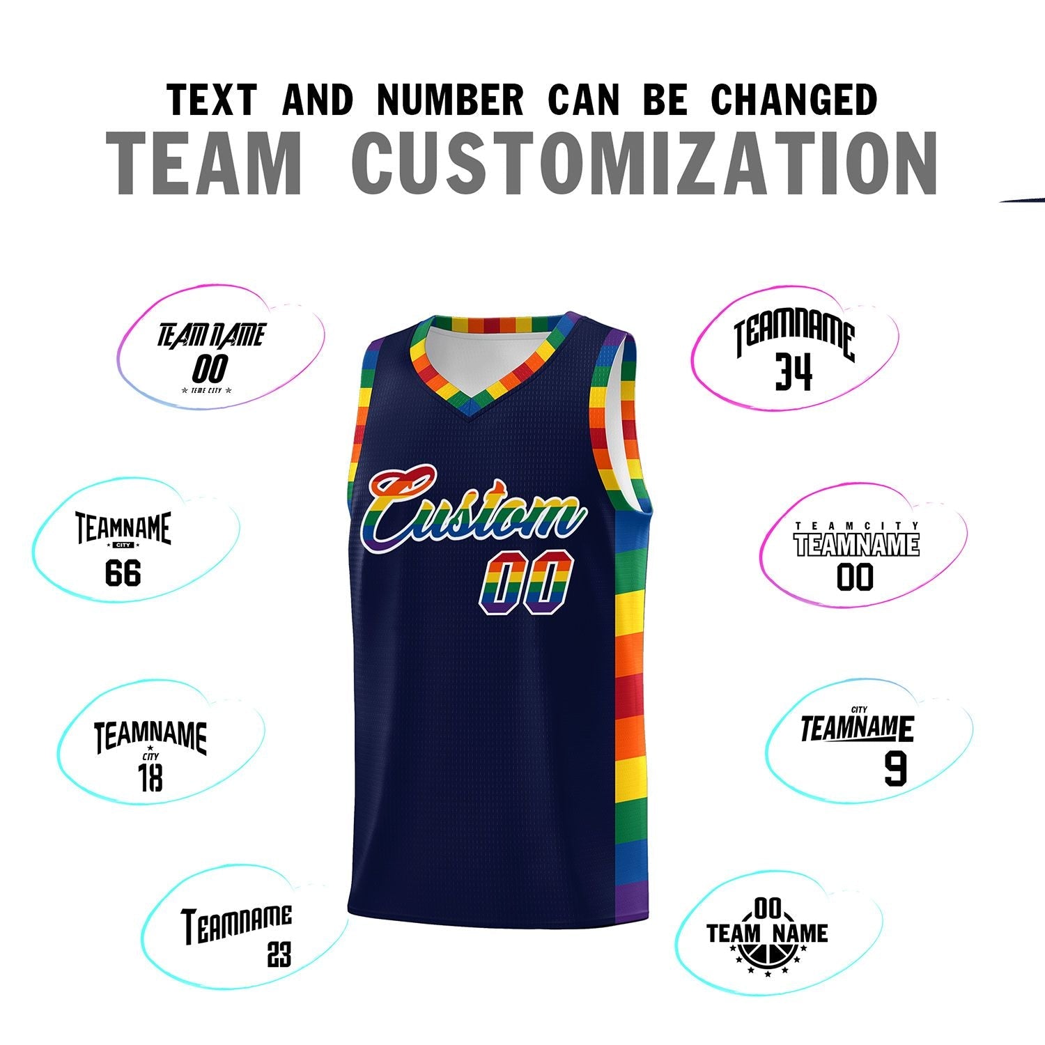 Custom Navy LGBT Rainbow For Pride Month Sports Uniform Basketball Jersey