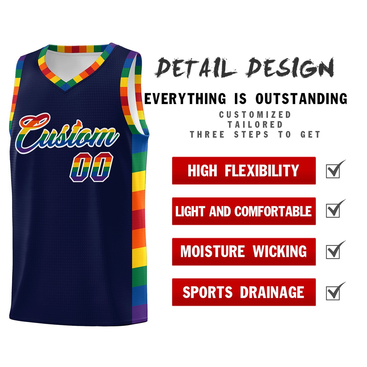 Custom Navy LGBT Rainbow For Pride Month Sports Uniform Basketball Jersey