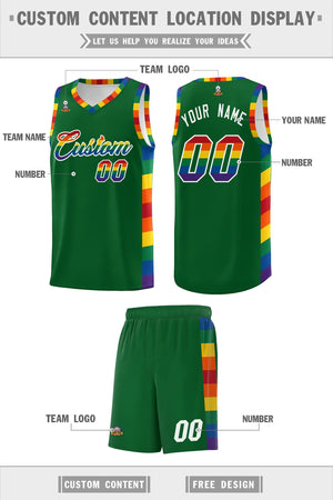 Custom Kelly Green LGBT Rainbow For Pride Month Sports Uniform Basketball Jersey