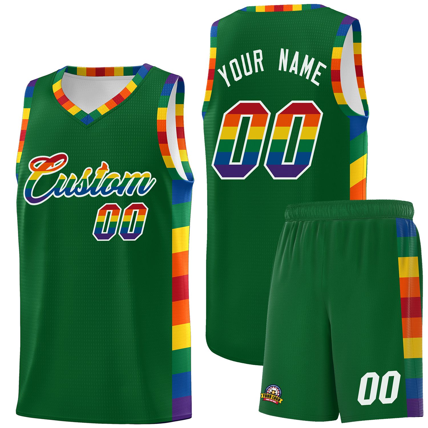 Custom Kelly Green LGBT Rainbow For Pride Month Sports Uniform Basketball Jersey