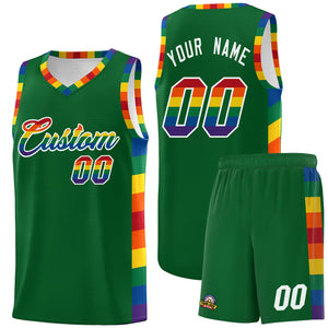 Custom Kelly Green LGBT Rainbow For Pride Month Sports Uniform Basketball Jersey