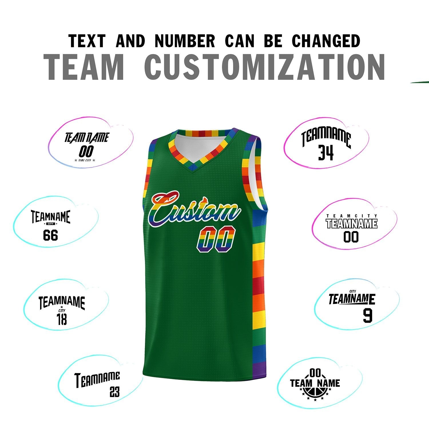 Custom Kelly Green LGBT Rainbow For Pride Month Sports Uniform Basketball Jersey