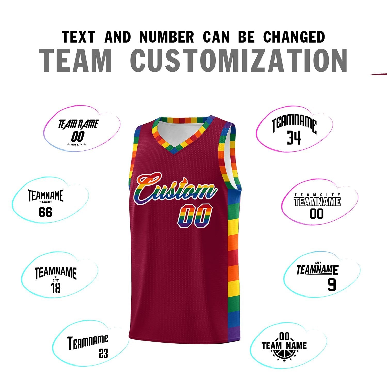 Custom Crimson LGBT Rainbow For Pride Month Sports Uniform Basketball Jersey