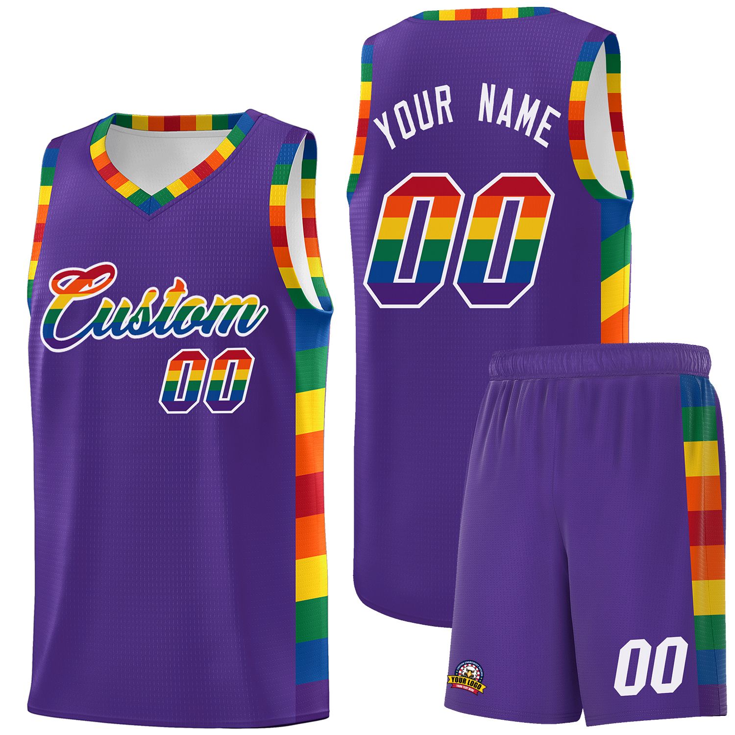 Custom Purple LGBT Rainbow For Pride Month Sports Uniform Basketball Jersey