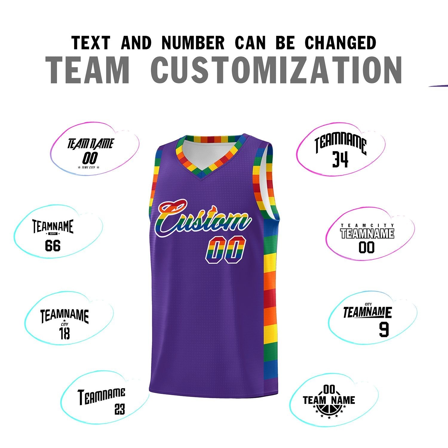 Custom Purple LGBT Rainbow For Pride Month Sports Uniform Basketball Jersey