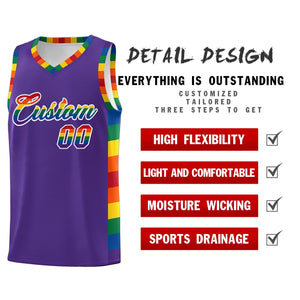 Custom Purple LGBT Rainbow For Pride Month Sports Uniform Basketball Jersey