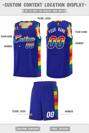 Custom Royal LGBT Rainbow For Pride Month Sports Uniform Basketball Jersey