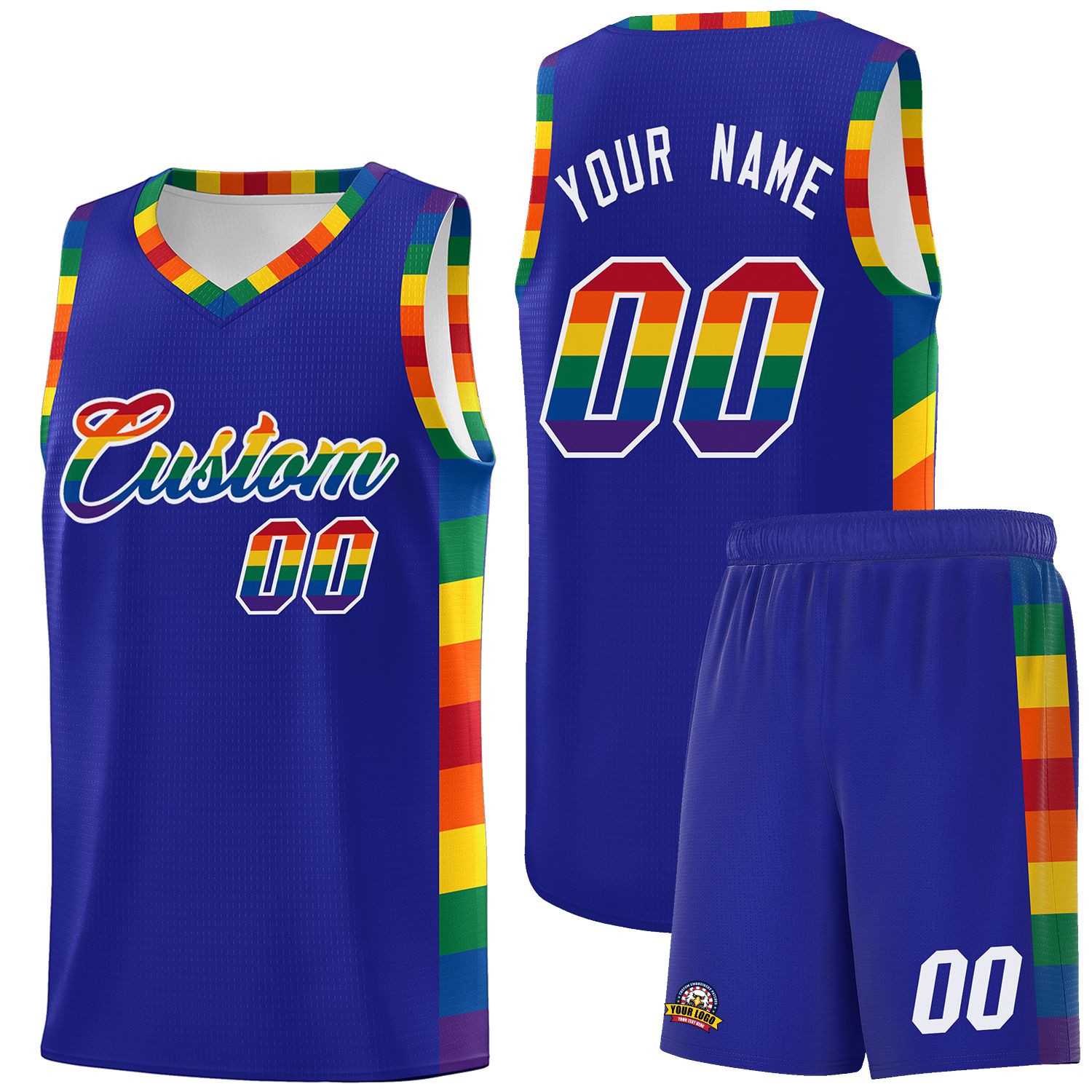 Custom Royal LGBT Rainbow For Pride Month Sports Uniform Basketball Jersey