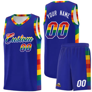 Custom Royal LGBT Rainbow For Pride Month Sports Uniform Basketball Jersey