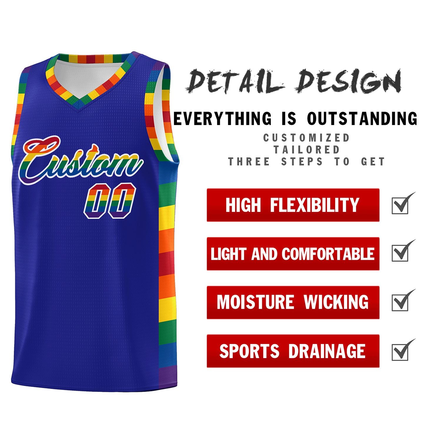 Custom Royal LGBT Rainbow For Pride Month Sports Uniform Basketball Jersey