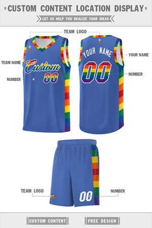 Custom Blue LGBT Rainbow For Pride Month Sports Uniform Basketball Jersey