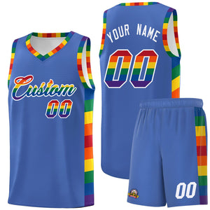 Custom Blue LGBT Rainbow For Pride Month Sports Uniform Basketball Jersey