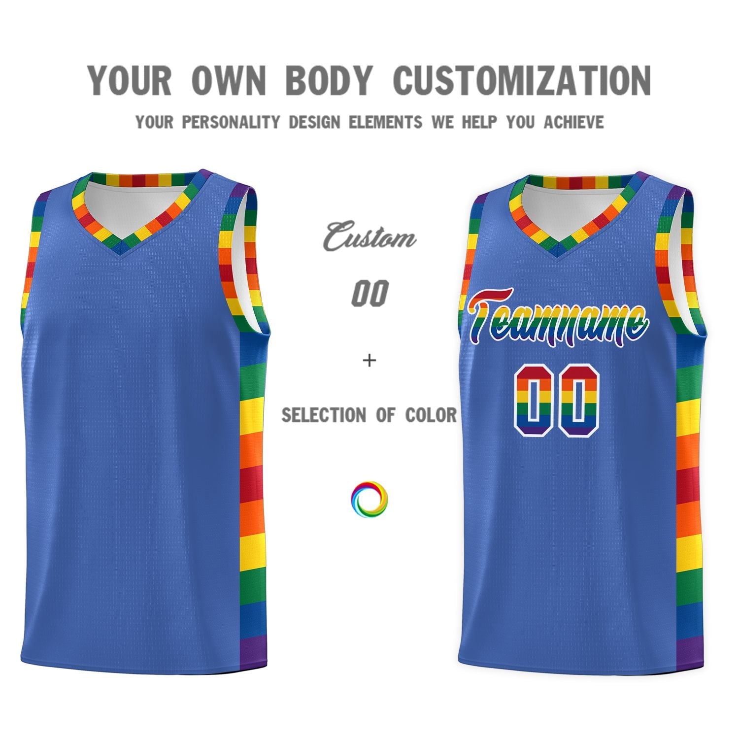 Custom Blue LGBT Rainbow For Pride Month Sports Uniform Basketball Jersey