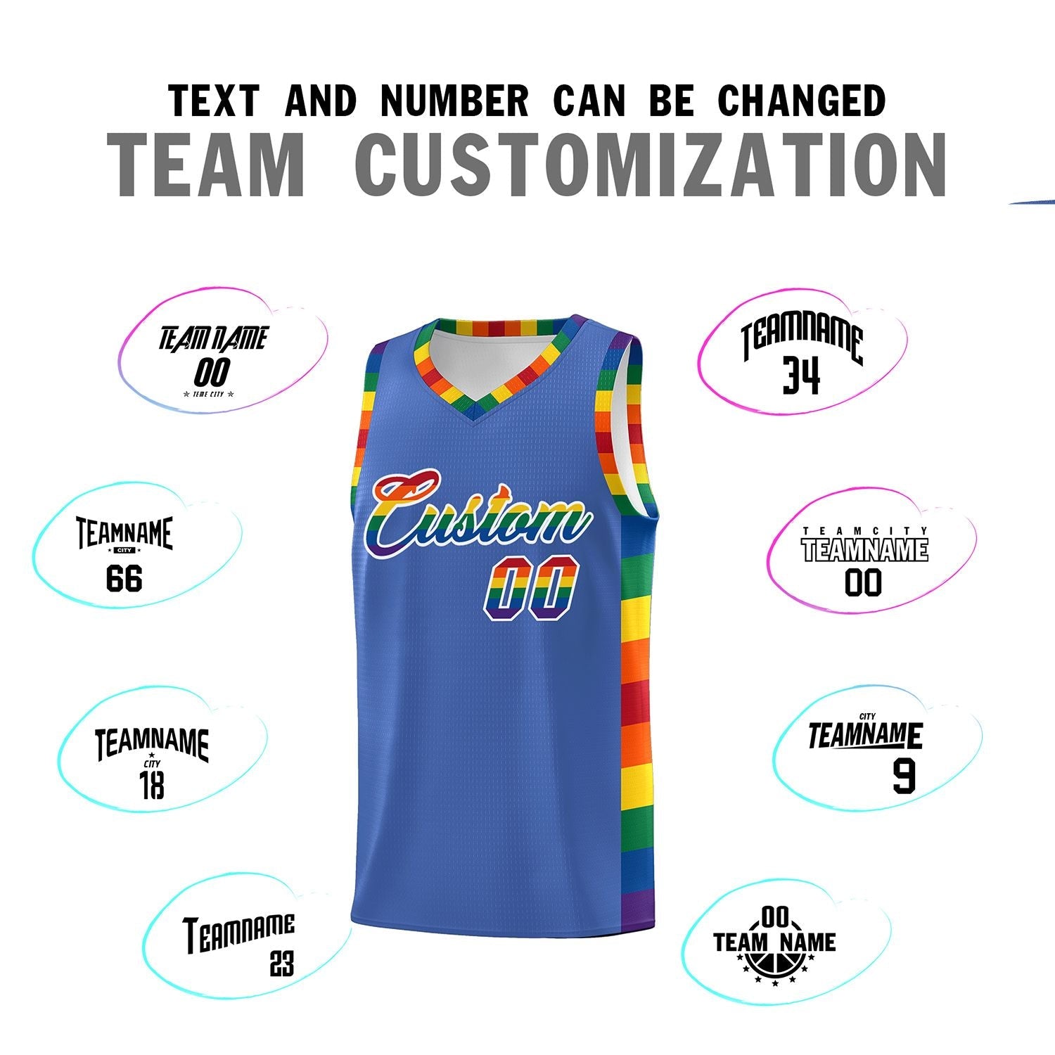 Custom Blue LGBT Rainbow For Pride Month Sports Uniform Basketball Jersey