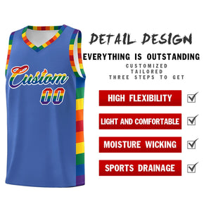 Custom Blue LGBT Rainbow For Pride Month Sports Uniform Basketball Jersey