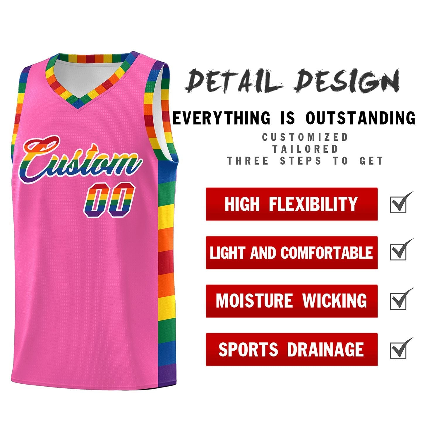 Custom Pink LGBT Rainbow For Pride Month Sports Uniform Basketball Jersey