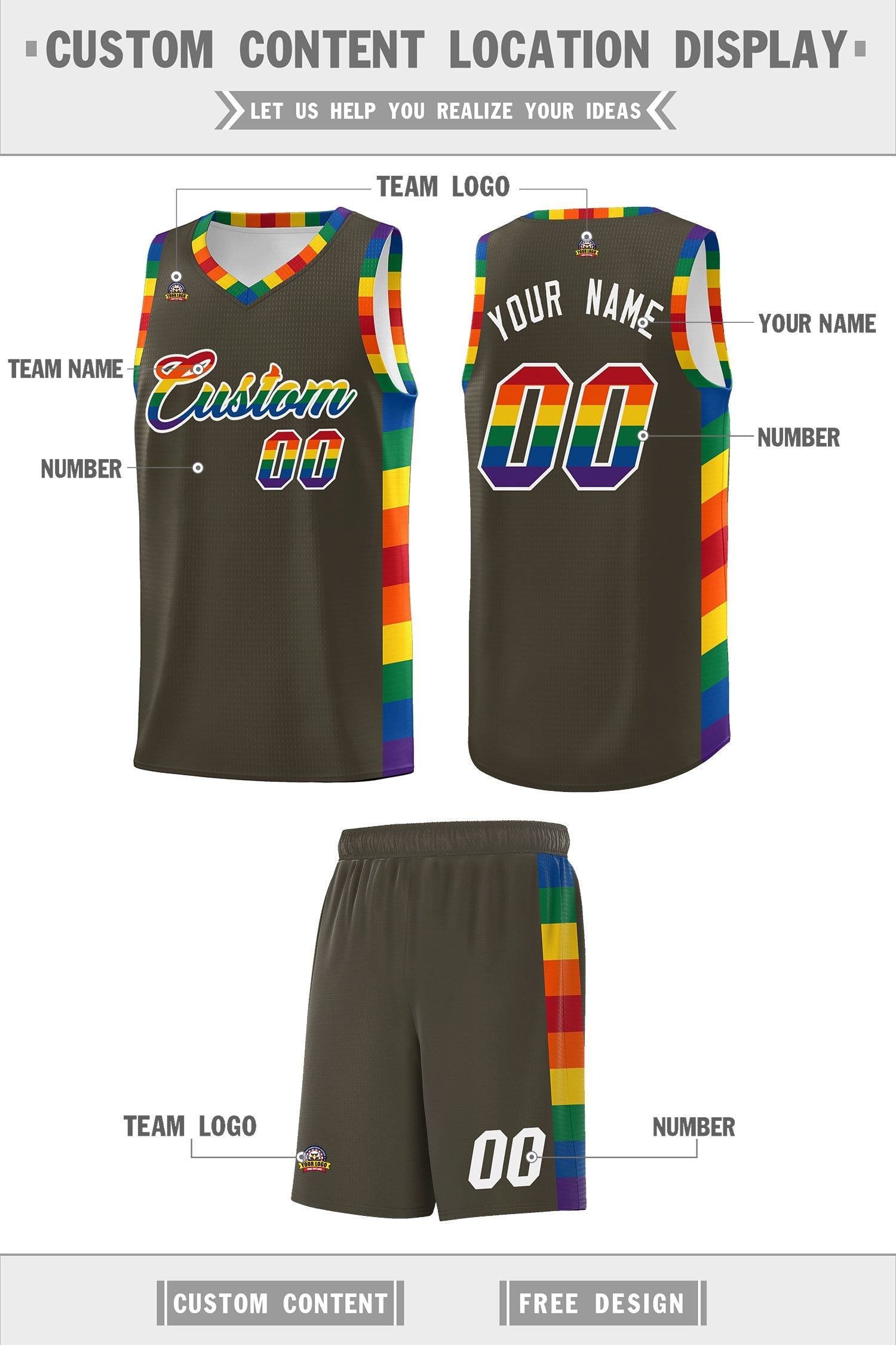 Custom Olive LGBT Rainbow For Pride Month Sports Uniform Basketball Jersey