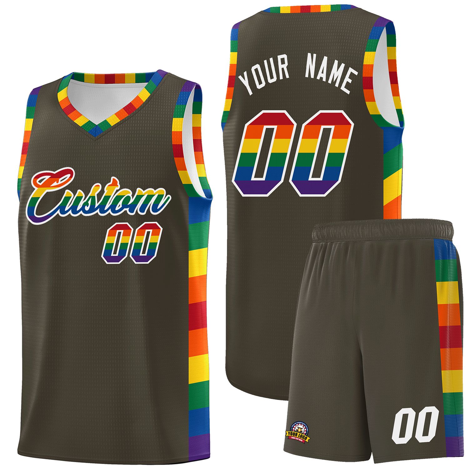 Custom Olive LGBT Rainbow For Pride Month Sports Uniform Basketball Jersey