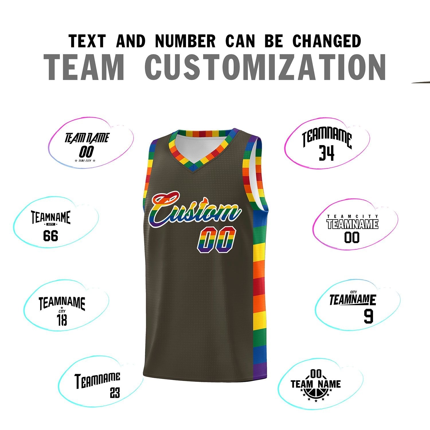 Custom Olive LGBT Rainbow For Pride Month Sports Uniform Basketball Jersey