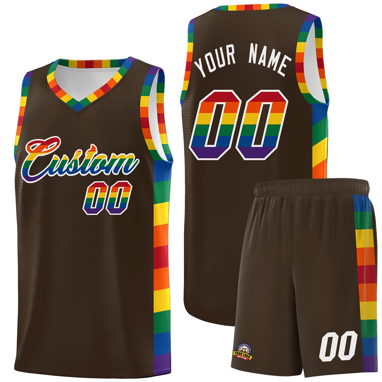 Custom Brown LGBT Rainbow For Pride Month Sports Uniform Basketball Jersey