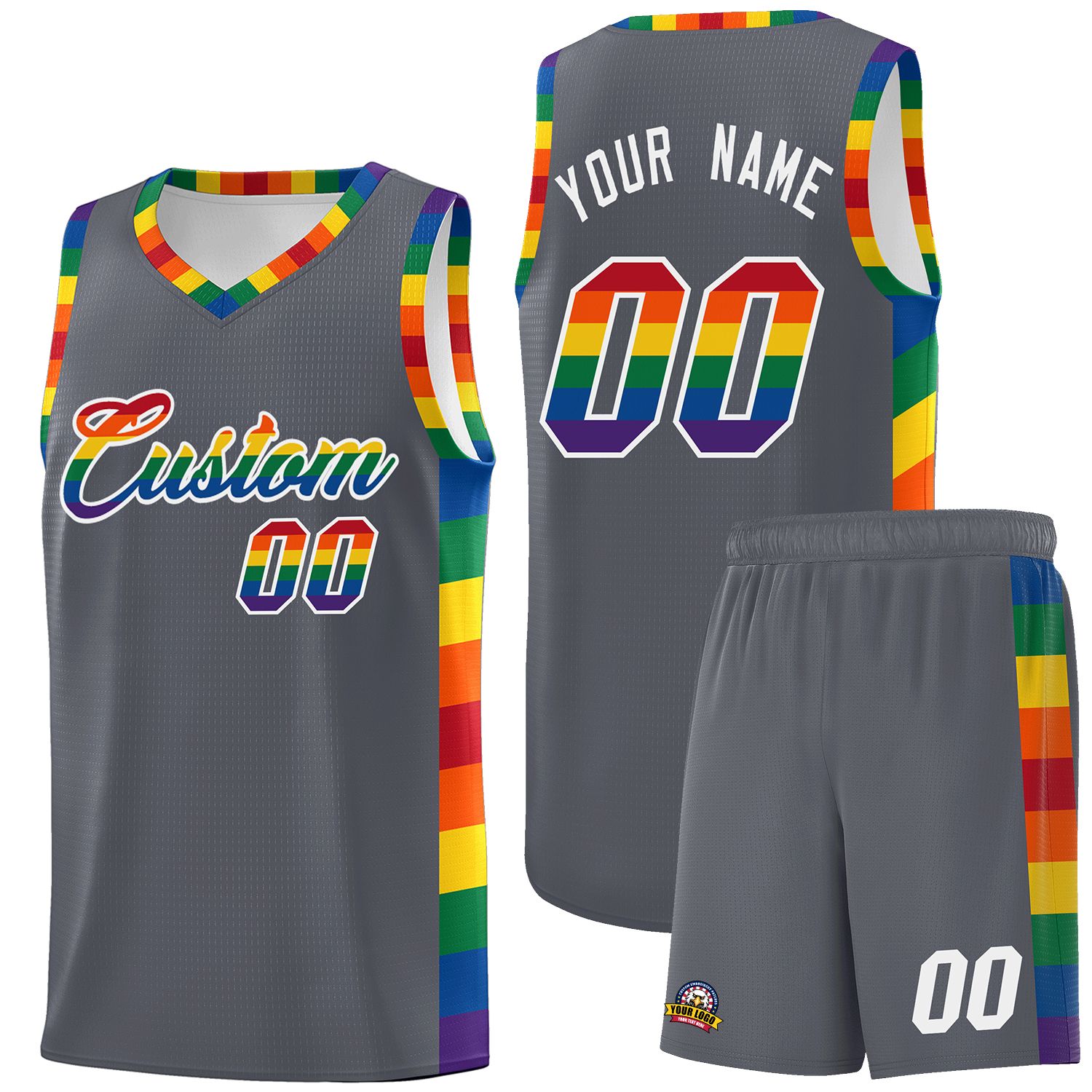 Custom Dark Gray LGBT Rainbow For Pride Month Sports Uniform Basketball Jersey