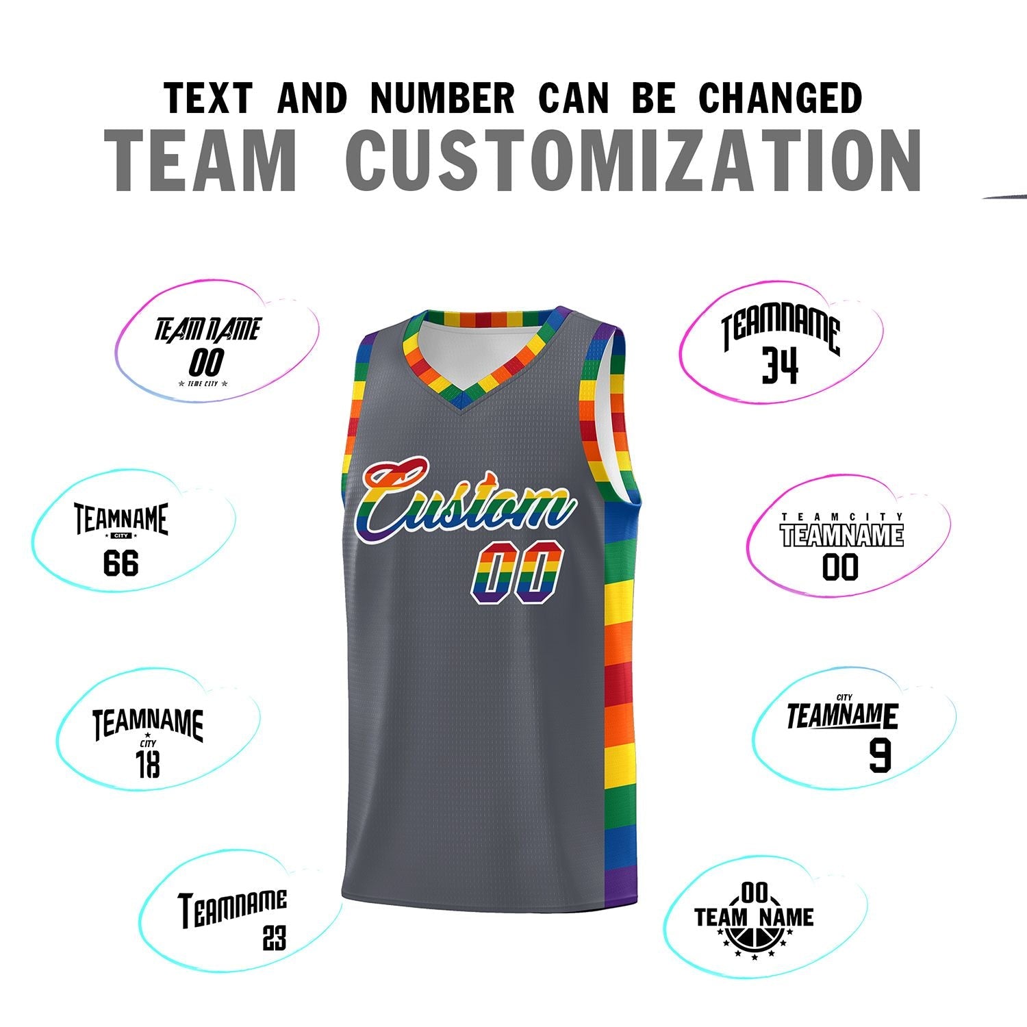 Custom Dark Gray LGBT Rainbow For Pride Month Sports Uniform Basketball Jersey