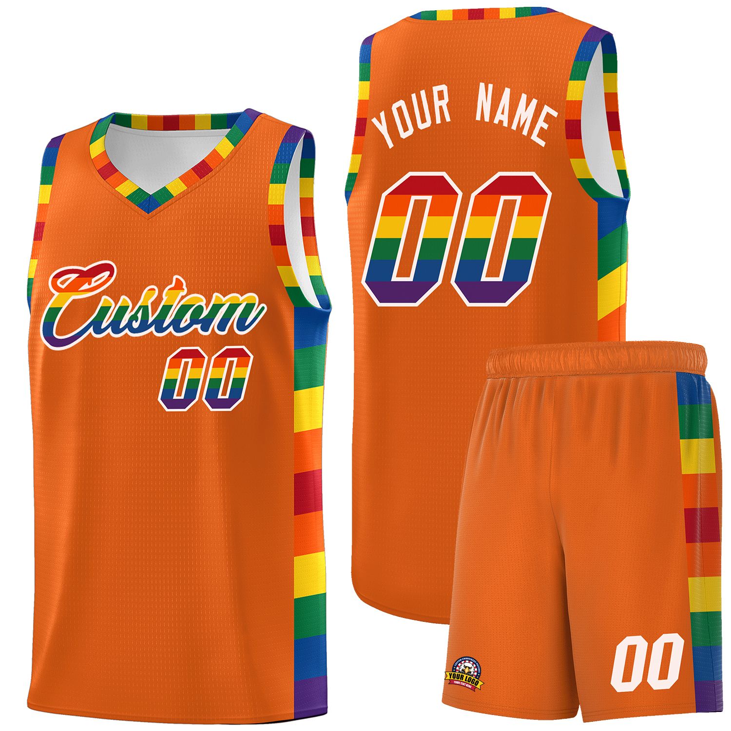 Custom Orange LGBT Rainbow For Pride Month Sports Uniform Basketball Jersey