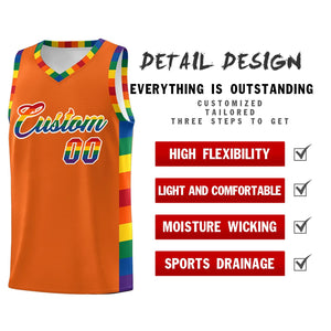 Custom Orange LGBT Rainbow For Pride Month Sports Uniform Basketball Jersey