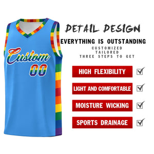 Custom Powder Blue LGBT Rainbow For Pride Month Sports Uniform Basketball Jersey