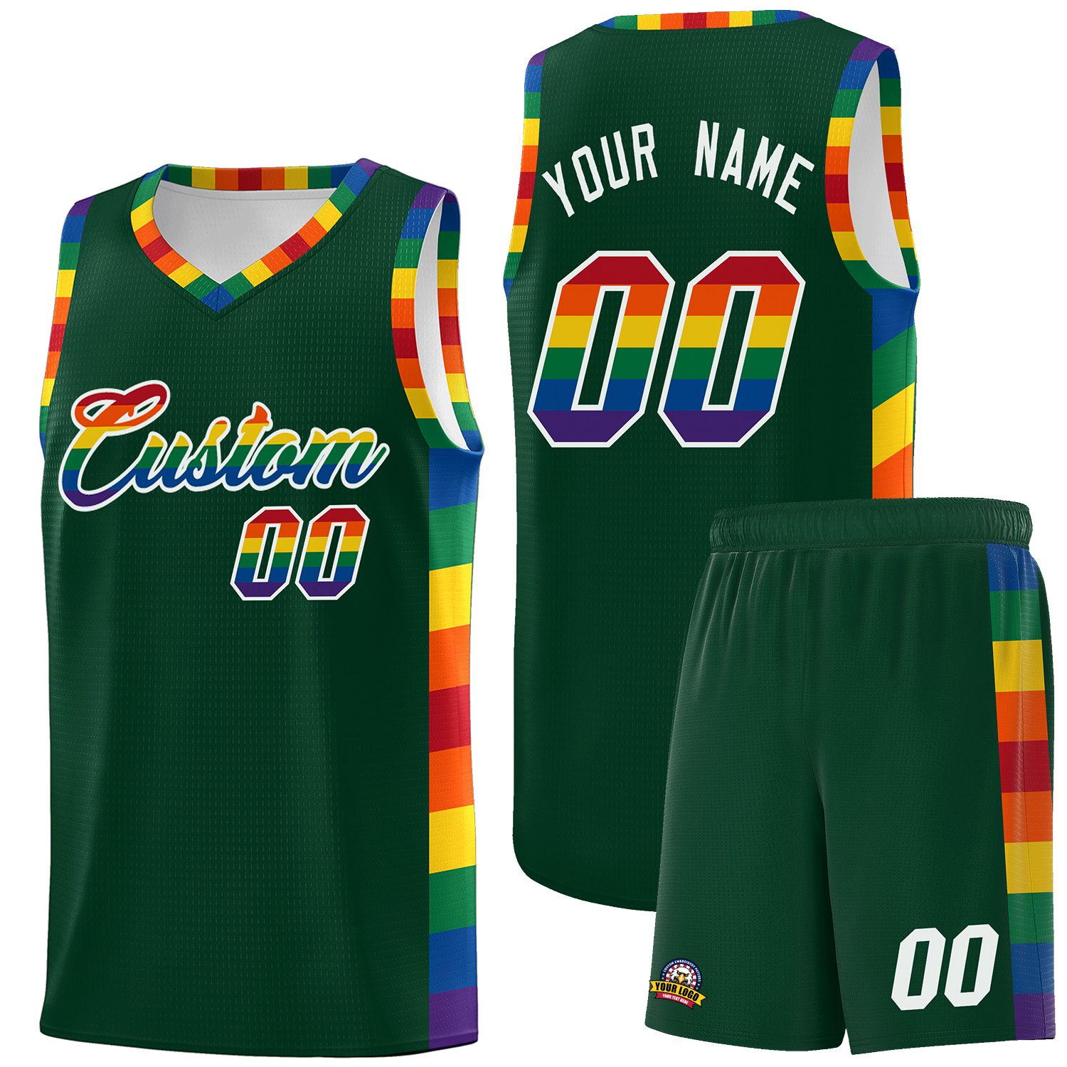 Custom Green LGBT Rainbow For Pride Month Sports Uniform Basketball Jersey