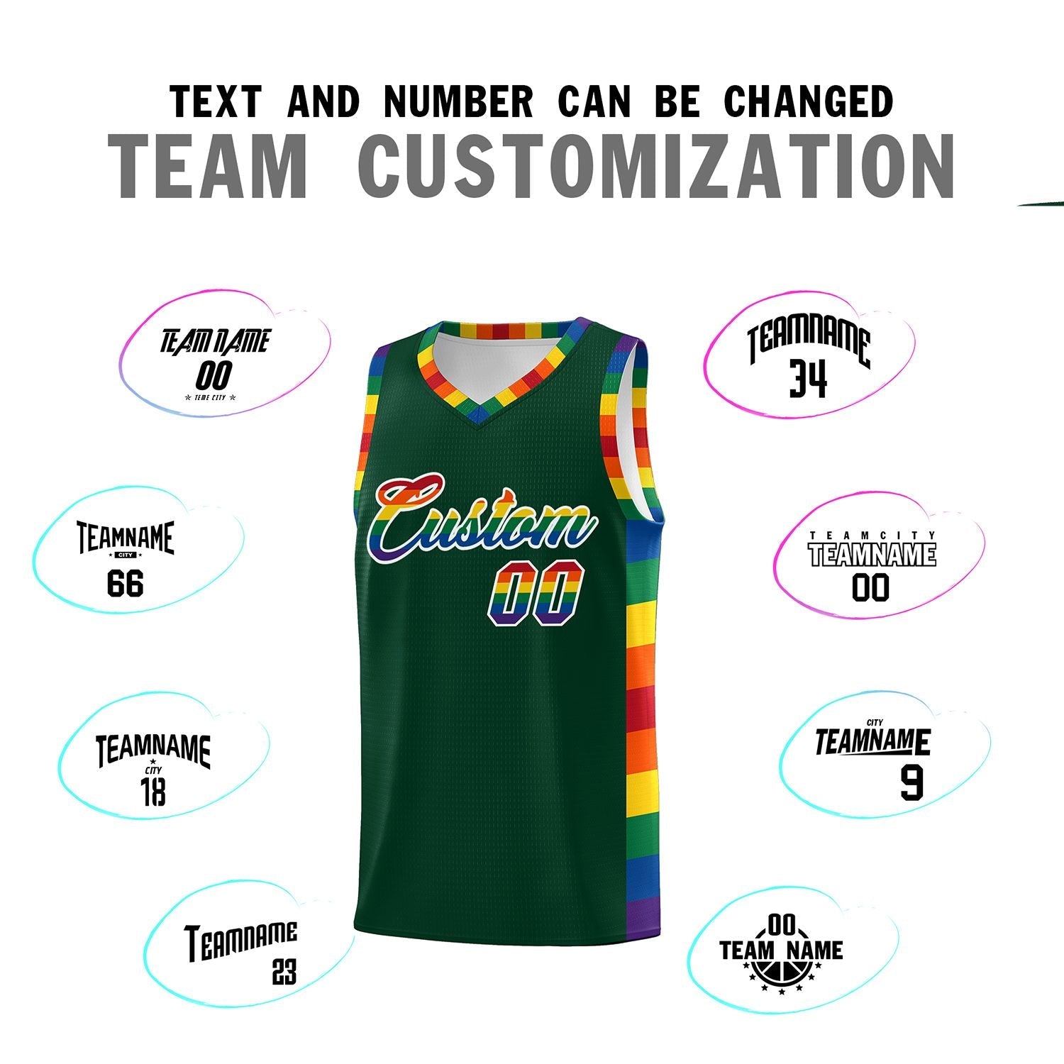 Custom Green LGBT Rainbow For Pride Month Sports Uniform Basketball Jersey