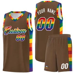 Custom Light Brown LGBT Rainbow For Pride Month Sports Uniform Basketball Jersey