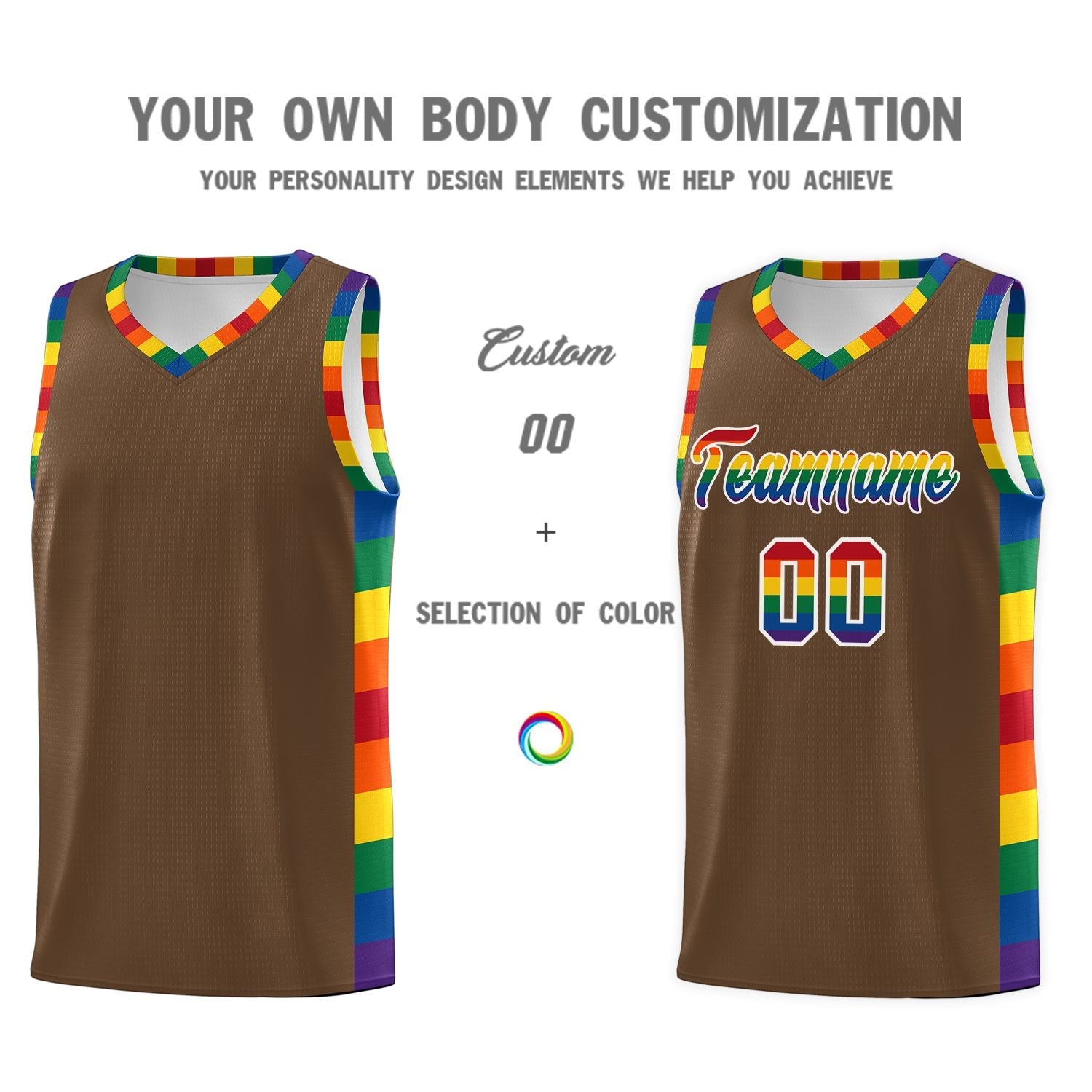 Custom Light Brown LGBT Rainbow For Pride Month Sports Uniform Basketball Jersey